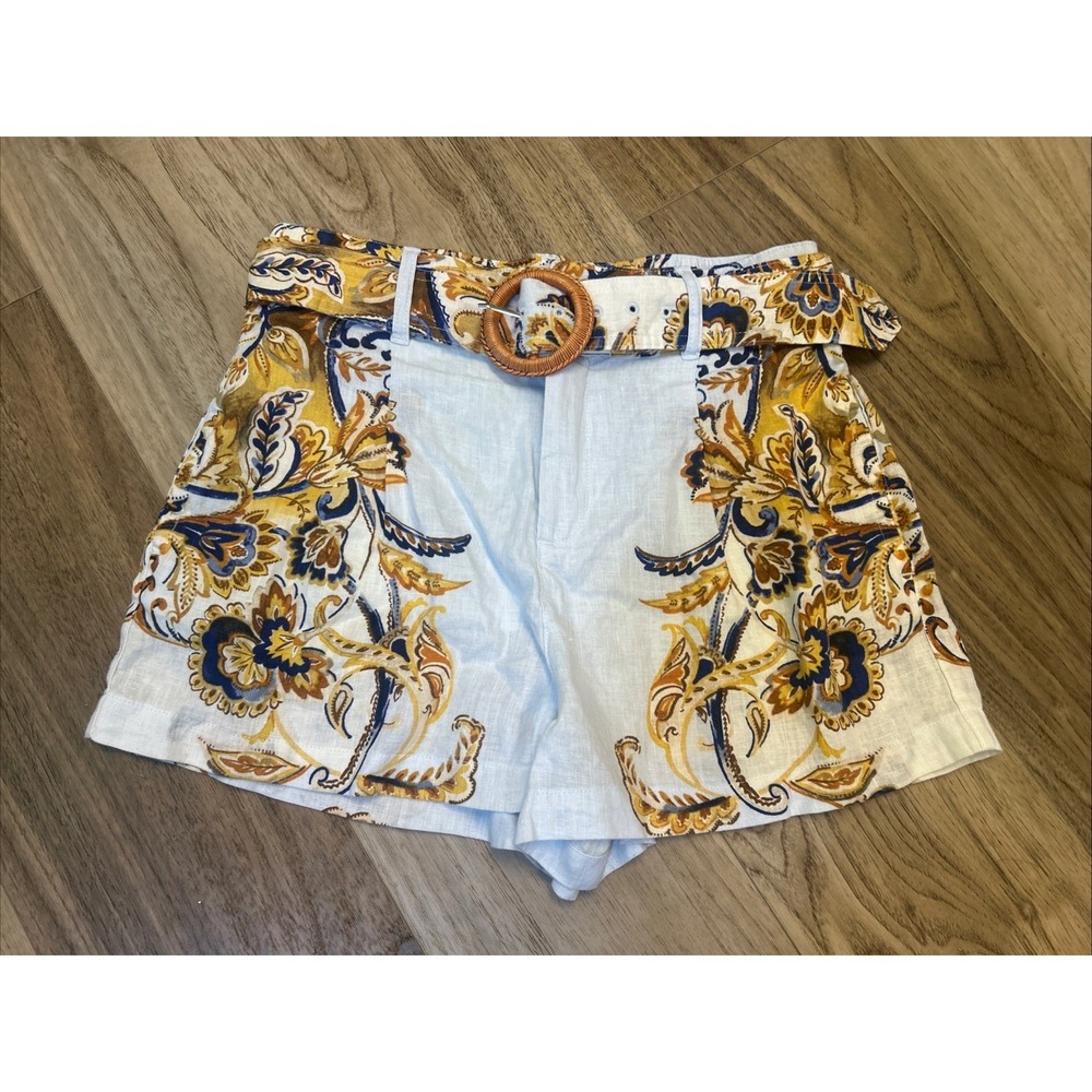 Joie Womens Shorts 100% Linen Belted Paisley Floral Size Medium Boho Cottage